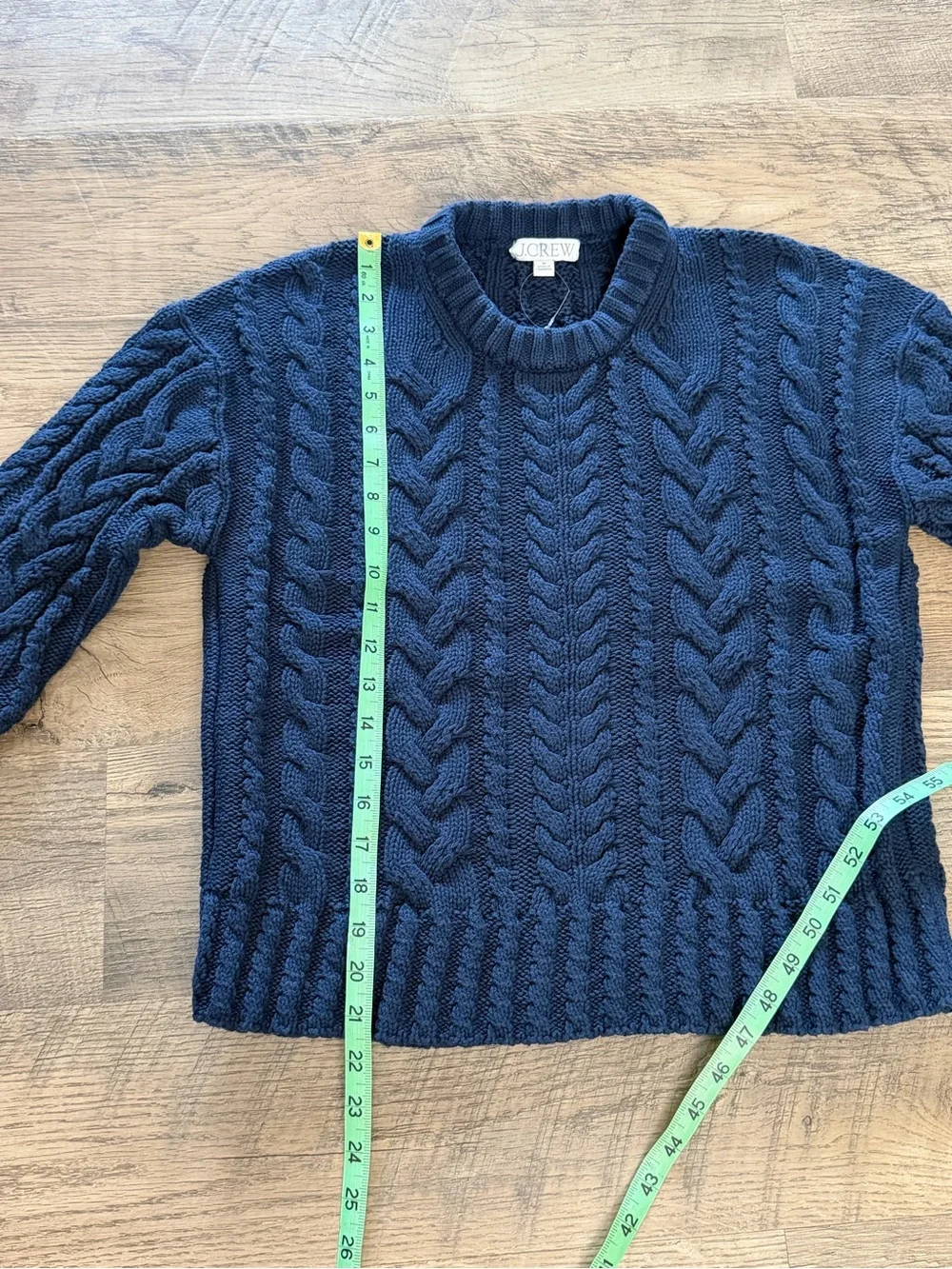 J.Crew Cable Knit Fisherman Sweater Medium Navy 100% Cotton Crewneck